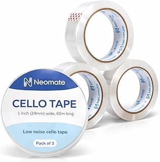Neomate Low Noise Cello Tape | 1 Inch (24mm x 65m), Transparent | Set of 3 | Multipurpose Adhesive Tape for Office, Home, and Craft Projects