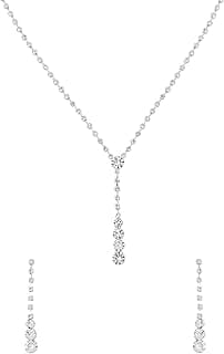 Jewellery Set for Women | Fashion White Crystal Necklace Set for Women | Silver Jewellery Set | Rhodium Plated Necklace Set for Girls | Birthday Anniversary Gift