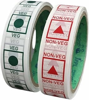 Veg Non Veg Printed Packing Tape Combo Pack of 12 Rolls, 24mm x 35m Self Adhesive Labeling Tape for Food Parcel Boxes