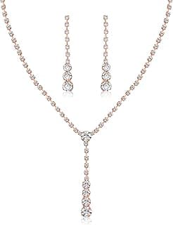 Cubic Zirconia Studded Pendant Style Necklace & Drop Earrings Jewellery Set for Women & Girls
