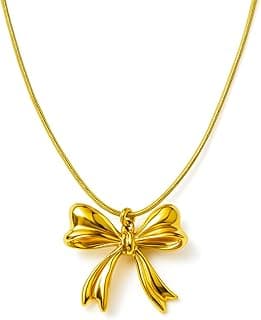 18K Gold Plated Bow Pendant Necklace for Women | Glossy Finish, Anti-Tarnish, Everyday Elegant Jewellery | Hypoallergenic Gift for Her