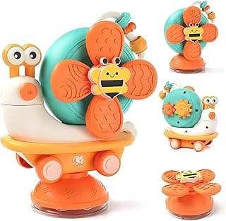 Storio 5-in-1 Baby Suction Spinner Toy, Interactive Learning Set with Rattle and Sensory Play, for 6+ Months Kids - Orange & Cream