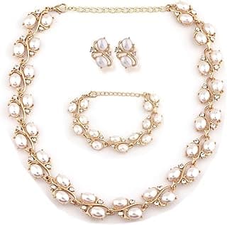 Latest Stylish Design Fancy Pearl Bracelet Earrings Necklace Jewellery Set for Women (15214s)