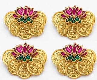 Handmade Gold Tone Coin Hair Accessories with Pink Green Floral Design for Women