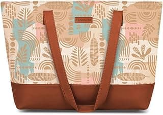 Handcrafted Women's Tote Bag with Vegan Leather Handles & Indian Prints, Shoulder Tote Bag and Handbag for Office and College (Pack of 1)