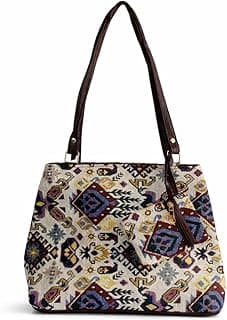 Tote Bag for Women – Stylish Canvas Cotton Handbag with Pouch, Spacious Compartments & Zipper Pockets, Lightweight Durable Shoulder Bag for Office, College, Travel, Shopping & Daily Use