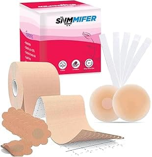 SNMMIFER Boob Tape Kit - Instant Boob Tape with 10 Nipple Pasties for Fashion with 36 Strips Double Sided Tape for Clothes &1 Pair Reusable Nipple Cover for Women (Beige)