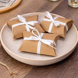 SATYAM KRAFT 50 Pcs Small Mini Decorative Folding Paper Gift Boxes with ribbon – Fancy Gift Packaging for Wedding, Engagement, Shaadi Return Gifts, Party favours, Chocolates, Dry Fruits, Festivals & Special Occasions (Brown)