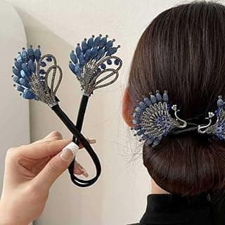HONEY ACCESSORIES-1PCS Rhinestone Flower Hair Clip Hair Bun Maker Elegant Lazy Hair Curler Bun Twists Non-fall French Feather Hair Clips Bun Hair Accessories for Women Girl (New Rhinestone)