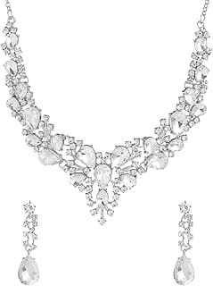 Jewellery Set for Women and Girls Fashion White Crystal Jewellery Set for Women | Silver Toned Crystal Choker Necklace Set | Birthday Gift for Girls & Women