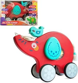 HADA Pull Along Elephant Baby Toys 6-12 Months | String Attached Bouncy Motion Toy Encourages Walking | Toy with Music, Light, Rope | BPA Free Toddler Toys Gift Set (Multicolor, Pack of 1) - Pack 1