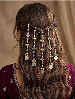 Pearl & Gold Coin Hair Clips for Women hair accessory – Bridal Braid Clip Accessories with Ghungroo & Coin Charms for Wedding, Festive & Ethnic Hairstyles