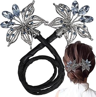 HONEY ACCESSORIES-1PCS Rhinestone Flower Hair Clip Hair Bun Maker Elegant Lazy Hair Curler Rhinestone Bun Twists Non-fall French Feather Hair Clips Bun Hair Accessories for Women Girl (Blue Floral)