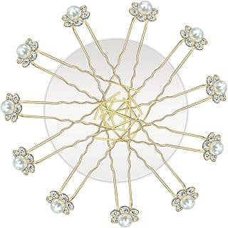 TEMPERIA (12pcs) Diamond Pearl U Pins Hair Accessories for Women & Girls - Decoration Pearls Beads Hair Clip for Bride Hairstyle - For Wedding/Parties (MN01)