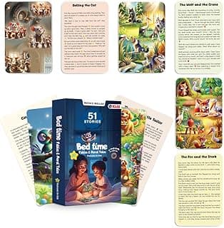 Bedtime Fables and Moral Tales Flashcards for Kids, 51 Colourful & Short Stories Flashcards for 3-6 Years Old, Montessori Educational Toy