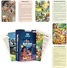 Bedtime Fables and Moral Tales Flashcards for Kids, 51 Colourful & Short Stories Flashcards for 3-6 Years Old, Montessori Educational Toy