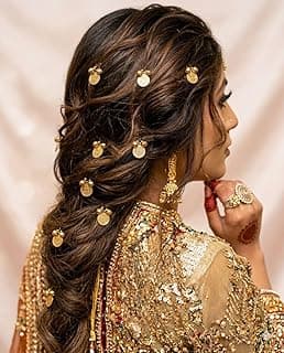 Gold Coin & Ghungroo Juda Pins for Women – Bridal Juda Hair Accessories Set, Traditional Wedding Hair Pins for Bun, Ethnic Hair Jewellery (Pack of 10 Pins)