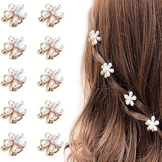 Korean Style Small Pearl Mini Hair Claw Clips with Flower Design, Sweet Artificial Decorative Hair Accessories for Women's Girls Pack of 10 Pcs