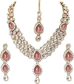 Latest Stylish 18k Gold Plated Traditional Kundan Necklace Jewellery Set for Women