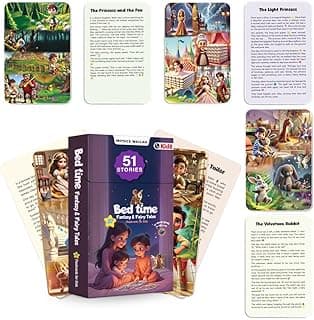 Bedtime Fantasy and Fairy Tales Flashcards for Kids, 51 Colourful & Short Stories Flashcards for 3-6 Years Old, Montessori Educational Toy