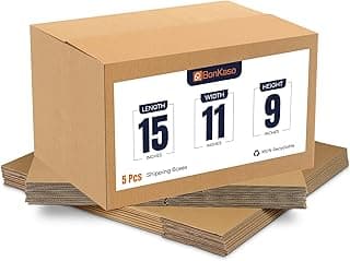 BonKaso 3-Ply Corrugated for Packaging | 15"x11"x9" (Pack of 5) | Brown Cardboard Packing for Shipping, Moving & Storage | Large Carton Boxes for Courier & Goods Transportation | Recycled