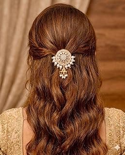 Traditional Golden Kundan Hair Clip for Women & Girls | Bridal Hair Jewellery | Juda Hair Accessory with Pearl Beads | Wedding & Festive Hair Accessory (Silver)