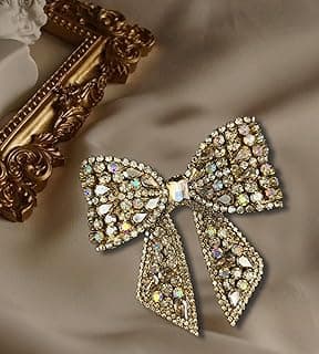 Embellished Hair Bow Clip for Women || Bridal Hair Accessories for Women & Girls | Wedding, Prom, Party engagement & Gifting (Gold)