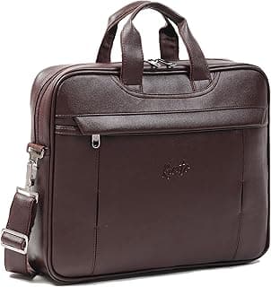 RIONTO Edge Vegan Leather Laptop Bag for Men Office Use | Upto 15.6 inch | Mobile & Pen Compartment with Multiple Organizers | Professional Office Bag for Man & Women - Brown