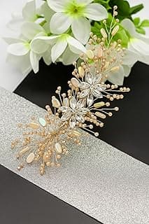 Samyak Wedding Hair Pins Handmade Pearl & Crystal Bridal Tiara Bridesmaid Hair Decoration Accessories (gold)