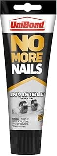 UniBond No More Nails Invisible, Heavy-Duty Clear Glue for Instant DIY mounting & repair jobs, Strong Glue for Wood, Ceramic, Metal, Concrete, Plaster, Brick etc, Interior use, no gun needed, 184g