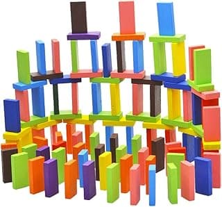 Toyshine 120 Pcs 12 Color Wooden Dominos Blocks Set, for Kids Board Game Educational Play Toy, Domino Racing Toy Game