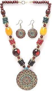 Latest Stylish Traditional Tibetan Pendant Necklace Jewellery Set for Women