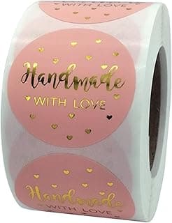JELLYBABY 3.8 Cm 500 Pcs 1.5In Handmade Tags For Packaging Thank You Labels For Small Business Wedding Birthday Party Envelope Seals Decorative Baking Packaging (Handmade With Love), 500 Labels