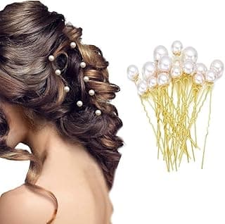 TEMPERIA (12pcs) Pearl U Pins Hair Accessories for Women & Girls - Decoration Pearls Beads Hair Clip for Bride Hairstyle - For Wedding/Parties (MN01)