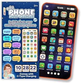 Multi Language EduPhone | Educational, Screen - Free Toy |Type-C Rechargeable | 10 Indian Languages | 28 Functions | Flash Function | 20 Educational topics for Age 2 Years to 10 Years