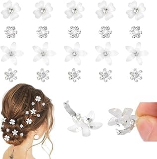 MAYCREATE® 20pcs Small Hair Clips for Girls, Wedding Hair Clips with Floral Rhinestone Design, Clamp Barrette for Hair Styling, All Hair Types, White, Classic Style