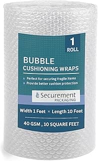 Bubble Wrap Roll, Heavy Duty 40 GSM, Clear, 1 ft x 10 ft, Packaging Cushioning for Fragile Items - 1 Roll