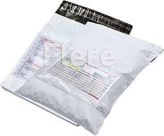 Flere Tamper Proof Plastic Courier Bag/Polybag with Pod for Packing - 50 Microns Ecommerce Packaging, Envelopes, Pouches & Covers, 10x12 Inch, White and Black, Pack of 50