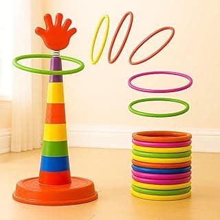 GRAPHENE 2 in 1 Stacking Ring Toss Game Toy for Kids Indoor Outdoor Target Throw Colour Recognition Brain Development Educational Toys For 1-5 Years Girls Boy Fun Learning Activity Toy Set Gift for 3+