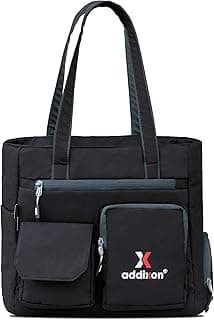 Double Pocket Handbag for Women: Stylish, Ideal Companion for Work, Travel, Polyester Material, Spacious 10-liter Capacity, 6 Pockets. (Black & Grey)