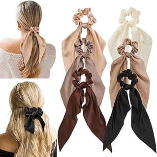 6 PCS Small Bows Silk Scrunchies Ties with Bows Hair Scrunchies for Women Girls Knotted Bow Silk Hair Ties Satin Hair Ribbons Elastic Valentine's Day Gifts Holiday