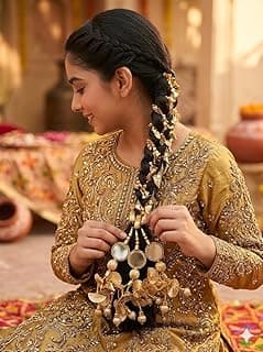 Golden Lace Paranda with Mirror Embroidery, Traditional Hair Braid Accessory for Women