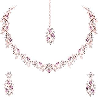 American Diamond AD with Colorful Crystal Necklace Jewellery Set for Women/Girls | Perfect for Weddings, Parties & Festive Occasions