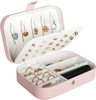 SNMMIFER Portable Travel Jewellery Box, PU Leather Organiser for Rings, Necklaces, Earrings, Pink (1 Layer)