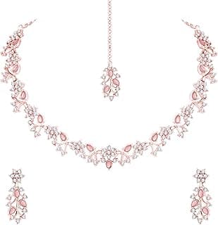 American Diamond AD with Colorful Crystal Necklace Jewellery Set for Women/Girls | Perfect for Weddings, Parties & Festive Occasions