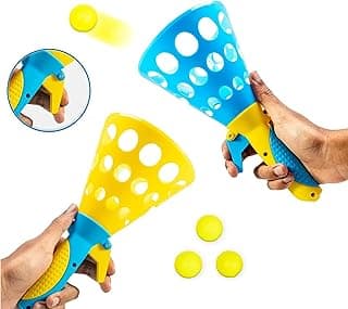 Storio Click and Catch Twin Ball Launcher Game with 3 Balls Indoor Outdoor Toy Set, Pop & Catch Ball Play Fun Boys & Girls - Multicolor