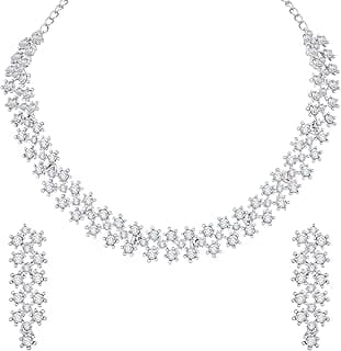White Stones/AD Diamond Necklace with Earrings - Jewellery Set for Women, Girls Best Suits for Party, Wedding and Festive Occasions