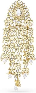 Rubans 18K Gold-Plated Kundan & Pearl Beads Studded Teardrop Motif Multilayer Hair Accessory for Women & Girls – Perfect for Bridal & Festive Looks