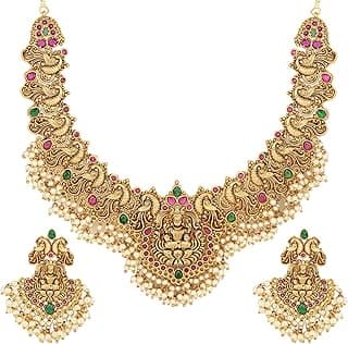 Latest Stylish Fancy Pearl Choker Traditional Jewellery Set for Women | Temple Necklace Set | Festive Wedding Party Necklace | 22k Gold Plated | Just Like Original Gold Jewellery