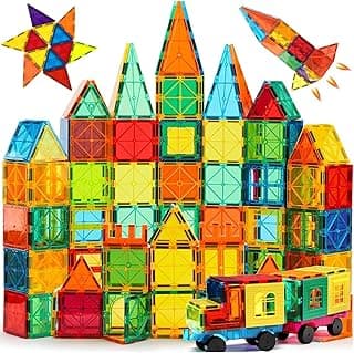 100 Pieces Magnetic Tiles Magnet for Girls Boys Sensory Magnetic Blocks Building Toys for Kids Preschool Learning Montessori Toy for 3 Year Old Toddler Age 3 to 8 (Multi 100 Magnetic Tiles)